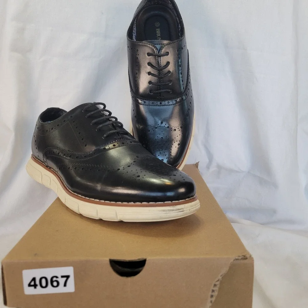 BRUNO MARCI GRANDWING Mens Black Wingtip Oxford Dress Shoes US 10